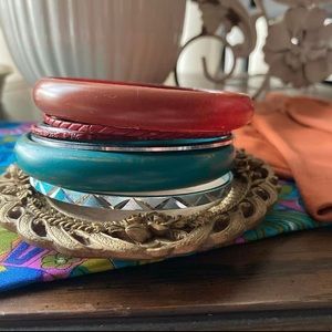 Vintage Metal and Wood Multicolored Layering Bracelets